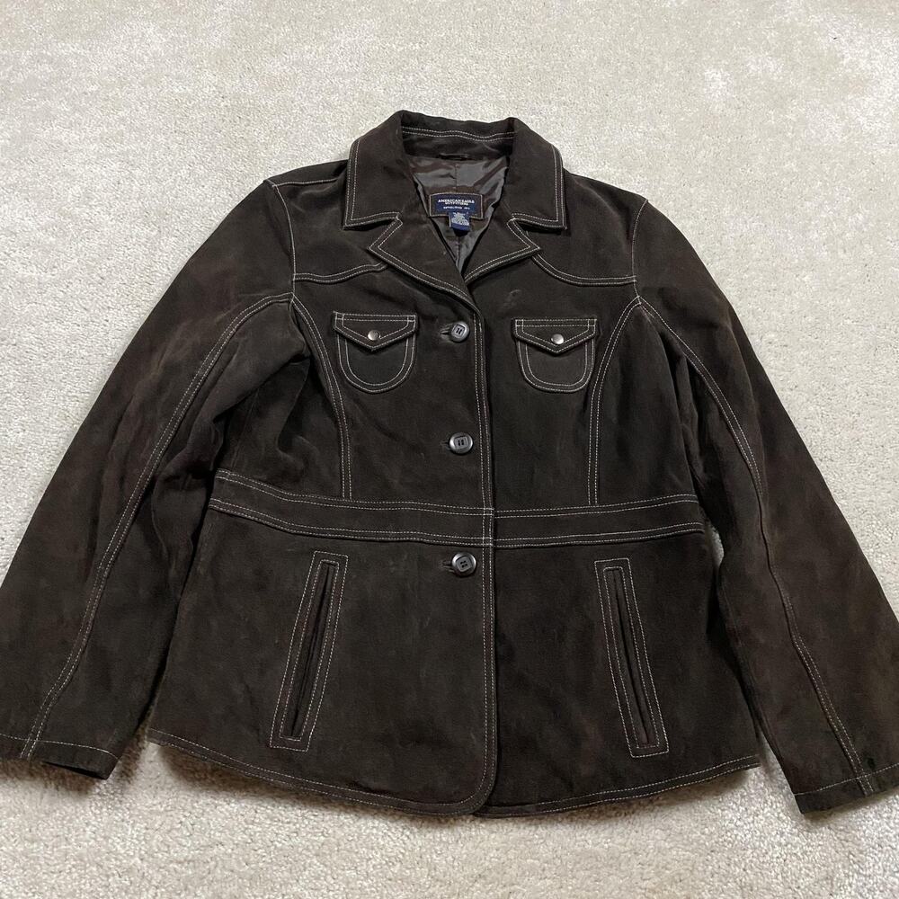 Y2K American Eagle Outfitters Jacket Womens L Brown Suede Leather Button Front